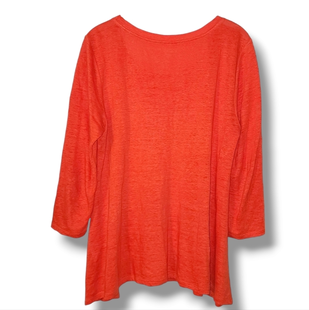Eileen Fisher Coral 3/4 Sleeves Tunic Top Organic Linen - Picture 2 of 8